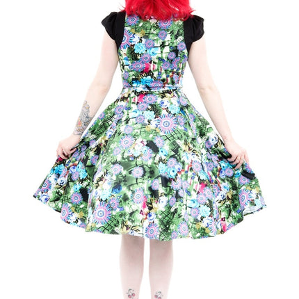 9082 Green Floral Swing Dress