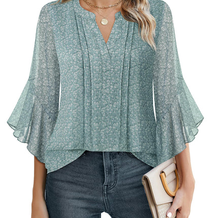 Beautiful Blouses For Ladies - Women's 3/4 Sleeve Chiffon Blouse Dressy Business Casual Work Shirt