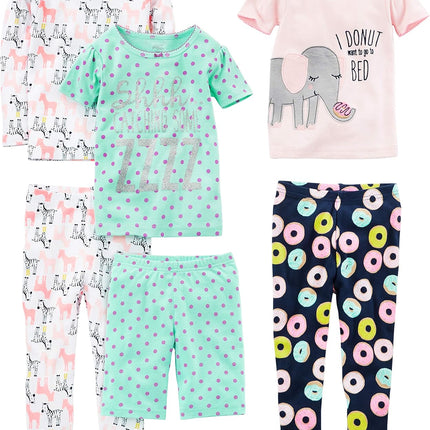Girls Cotton Pajama Set 6-Piece - Snug Fit PJ Pack for Babies Toddlers