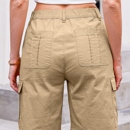 Women High Waisted Bermuda Cargo Shorts - 6 Pockets Stretchy Knee Length Summer Shorts