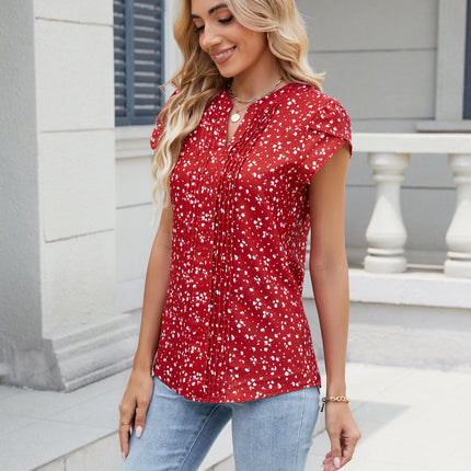 Beautiful Blouses For Ladies - Women's V-Neck Blouse with Pintuck Detail Short Petal Sleeve Business Top