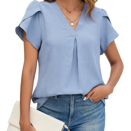 Polyester Blouses - Women's V-Neck Blouse Short Sleeve Business Casual Work Shirt Summer Top