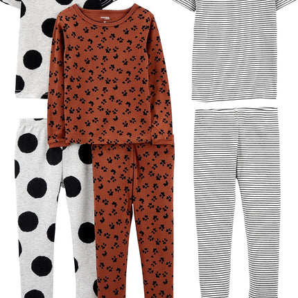 Girls Cotton Pajama Set 6-Piece - Snug Fit PJ Pack for Babies Toddlers