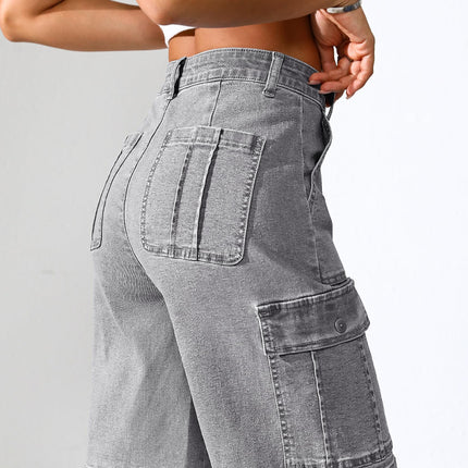 Women High Waisted Bermuda Cargo Shorts - 6 Pockets Stretchy Knee Length Summer Shorts