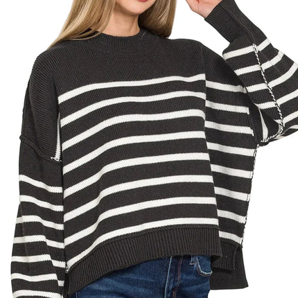 Exposed Seam Striped Oversized Sweater