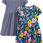 2T / Navy Floral Print/White Stripe