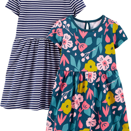 Girls Dress Set 2-Pack - Short Sleeve and Sleeveless Dresses