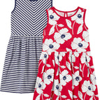 7 / Navy Stripe/Red Poppy Print