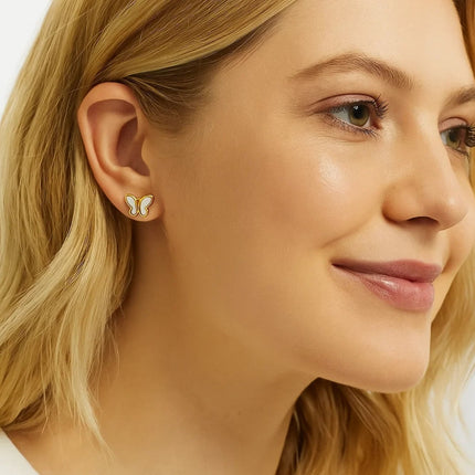 Butterfly Stud Earrings Featuring Mother of Pearl Inlay