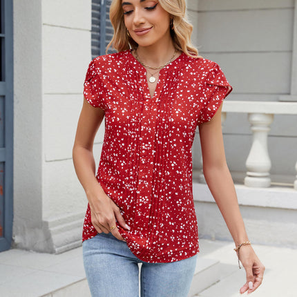 Beautiful Blouses For Ladies - Women's V-Neck Blouse with Pintuck Detail Short Petal Sleeve Business Top