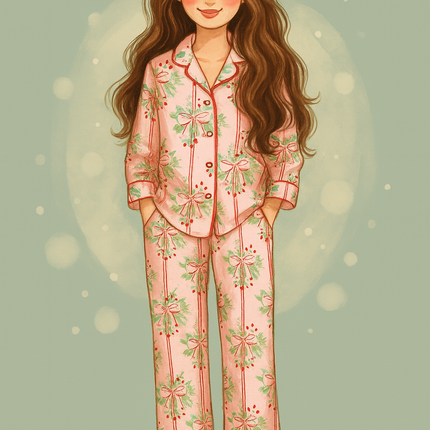 Ribbon & Holly (Women's Long Sleeve PJ)