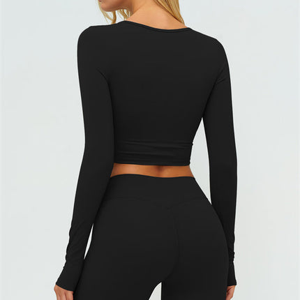 The Lushness Long Sleeve Crop Top Flared Leggings 2-Piece Set