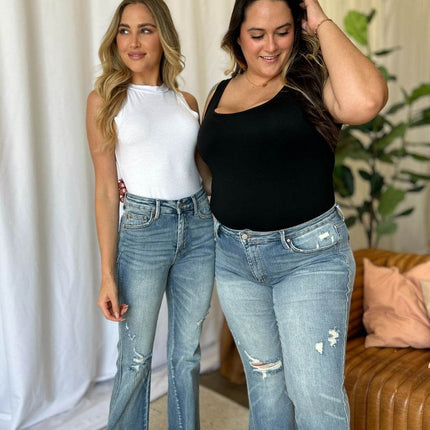 Judy Blue Full Size Medium Rise Tummy Control Destroy Flare Women Jeans