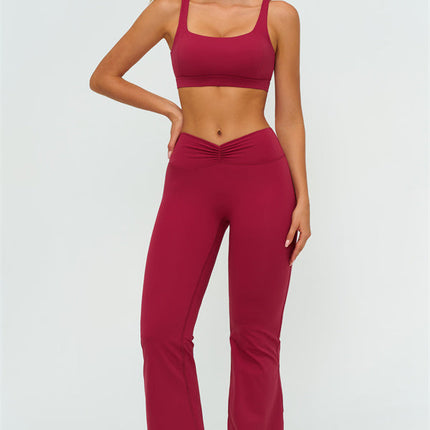 The Lushness V-Back Sports Bra Flared Leggings 2-Piece Set