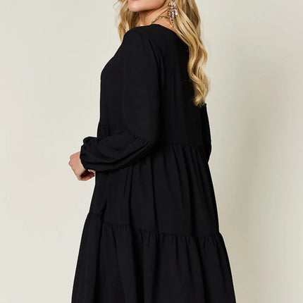 Garden Naked Women's Casual Dress Babydoll Tiered Dress with Pockets Long Sleeve Ruffle Hem Soft Cotton Blend Loose Fit