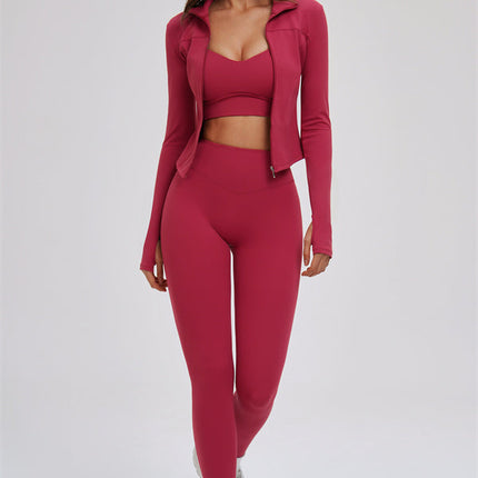 The Kinetic Zip Jacket Cross Back Sports Bra Leggings 3-Piece Set