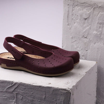 Nana by LEON- Women’s Leather Sandal- Open Heel and Velcro Ankle Strap
