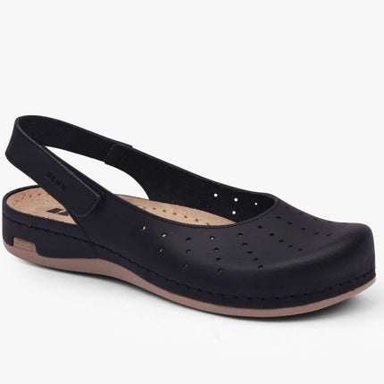 Nana by LEON- Women’s Leather Sandal- Open Heel and Velcro Ankle Strap