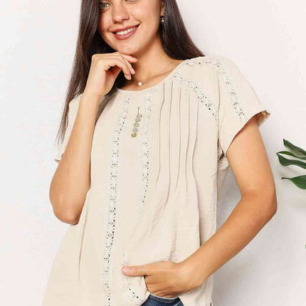 Double Take Crochet Buttoned Short Sleeves Women Top