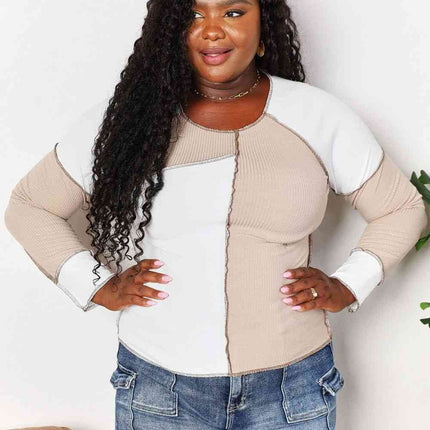 Double Take Color Block Exposed Seam Women Top