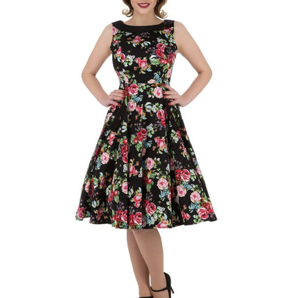 9896 Black Red Floral Swing Dress