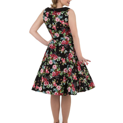 9896 Black Red Floral Swing Dress