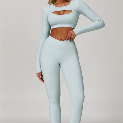 The Lavish Long Sleeve Cut-out Crop Top Leggings 2-Piece Set