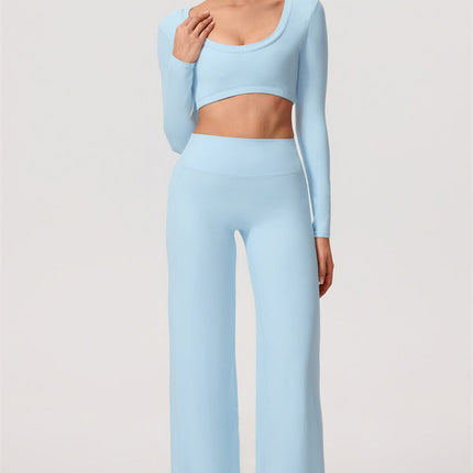 The Nestle Long Sleeve Crop Top Straight Leg Pants 2-Piece Set