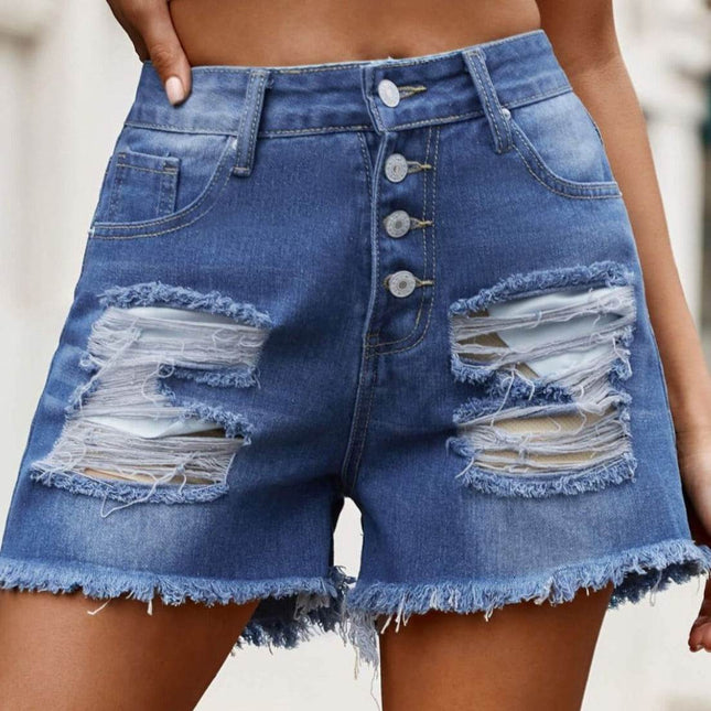 American Flag Raw Hem Denim Shorts with Pockets