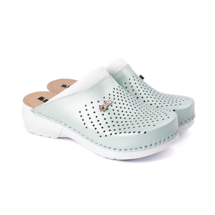 Pandora III by LEON- Women’s Leather Clogs- Gel Insole & Perforated Leather for Breathability