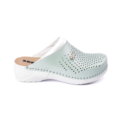 Pandora III by LEON- Women’s Leather Clogs- Gel Insole & Perforated Leather for Breathability