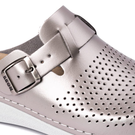 Nora IV by LEON– Women’s Leather Clogs- Adjustable Buckle with Removable Gel-Insole