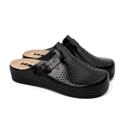 Nora IV by LEON– Women’s Leather Clogs- Adjustable Buckle with Removable Gel-Insole