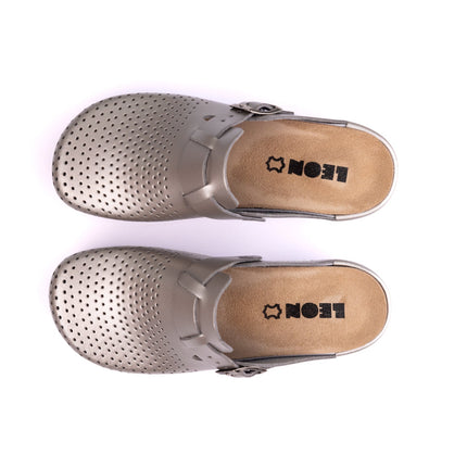 Nora IV by LEON– Women’s Leather Clogs- Adjustable Buckle with Removable Gel-Insole