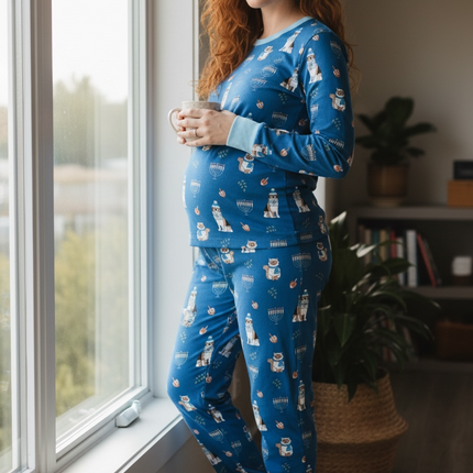 Hanukkah Pets (Women's Long Sleeve PJ) - Blue
