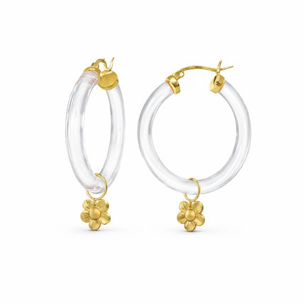 Flower Charm Lucite Hoop Earrings