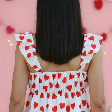 All over heart bow v-neck top