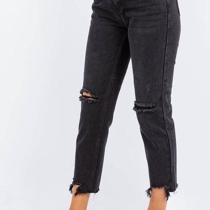 American Bazi High Waist Distressed Cropped Straight Women Jeans
