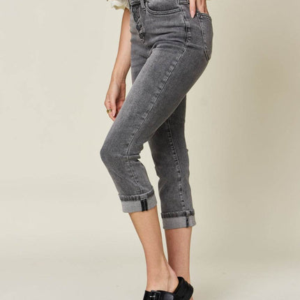 Judy Blue Full Size Button Fly High Waist Cuffed Women Capris