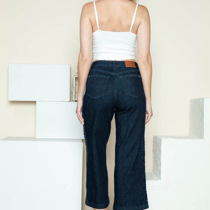 Judy Blue Full Size Side Seam Braid Detail Crop Wide Leg Women Jeans