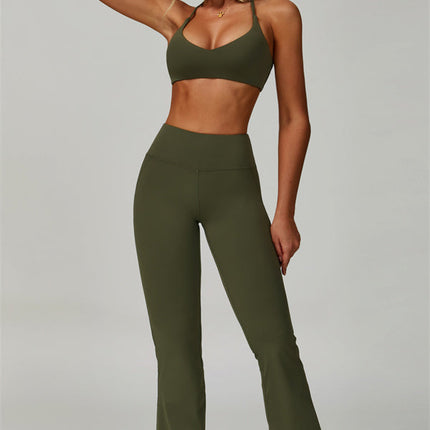 The Bold Cross Back Sports Bra Flared Leggings 2-Piece Set