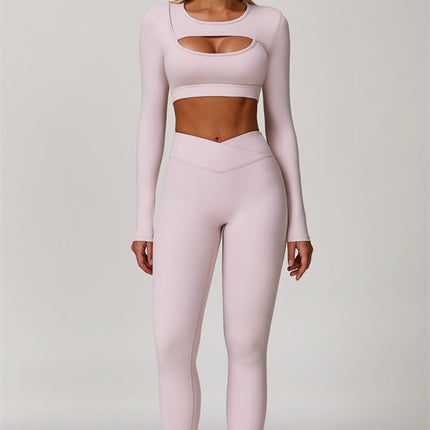 The Lavish Long Sleeve Cut-out Crop Top Leggings 2-Piece Set