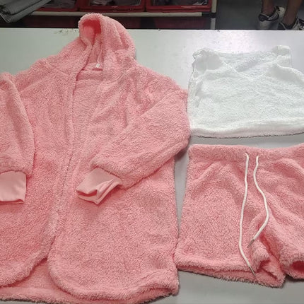 3pcs Womens Clothing Long Sleeve Crop Tank Top And Drawstring Shorts Pajama Set