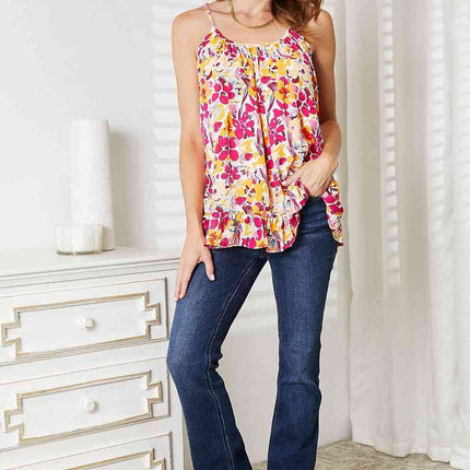 Double Take Floral Flutter Sleeve Notched Neck Women Blouse
