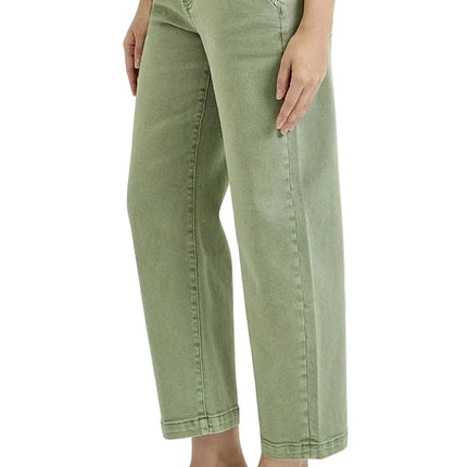 Garden Naked Womens Casual Jeans Wide Leg Cropped High Waisted Straight Cut Sage Green Pants Streetwear Fashion