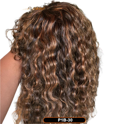 Ombre Honey Blonde Jerry Curly Pixie Bob Wig | Remy Human Hair with Bangs