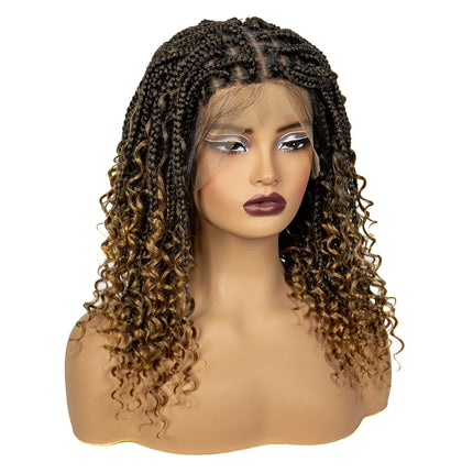 Short Boho Knotless Braids Bob Wig with Curly Ends | Full Lace