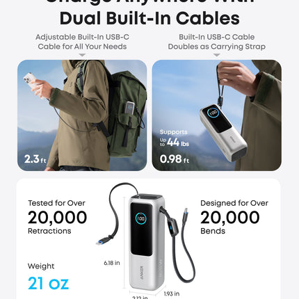 Anker Laptop Power Bank (25K, 165W, Built-In and Retractable Cables)