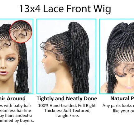 30" Braided Lace Front Wig for Black Women | African Braids with Baby Hair | Synthetic Glueless Mat Wig