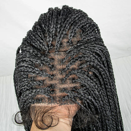 36" Water Wave Braided Wig | Lace Front | Baby Hair | Long Braids